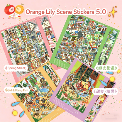 Orange Lily 5.0 Bright Film DIY 3D Scene Stickers Book Miniature Scene Sticker #206