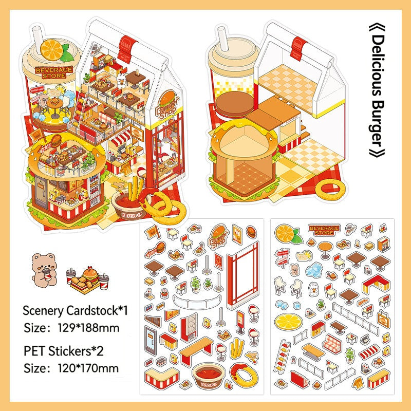 Infeelme's 12th play of DIY 3D Scene Stickers in open today, Landscaping Sticker Large 3D Cabin Miniature Scene 12.0#154
