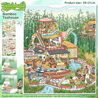 YiLan DIY 3D Scene Stickers  138.0 Large Bamboo Rhyme Teahouse Cake Party High Difficulty #244