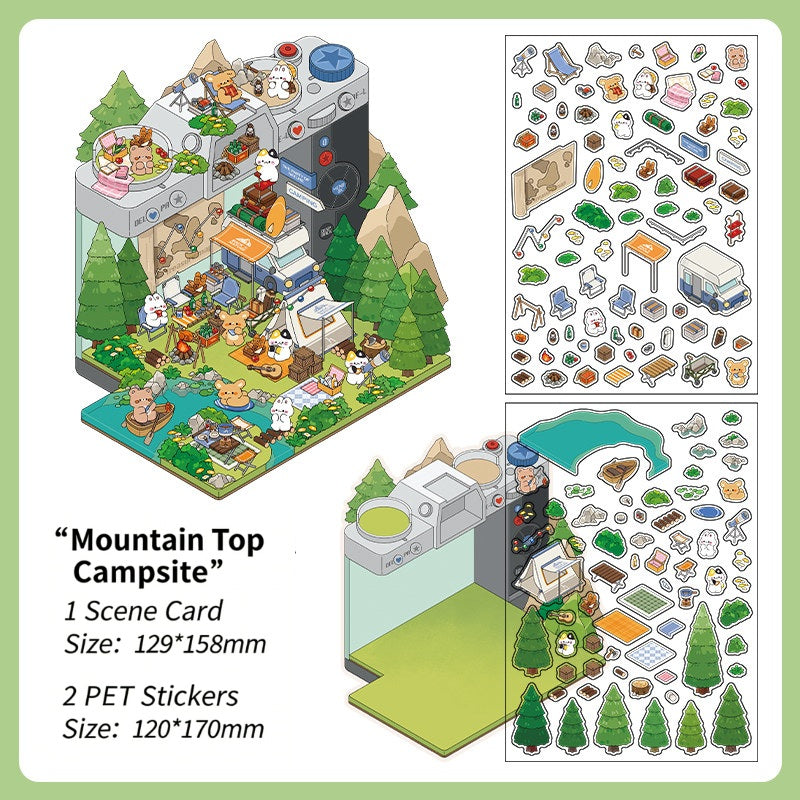 Infeelme's 6th play of DIY 3D Scene Stickers in open today,  landscaping sticker hut miniature scene sticker large#155