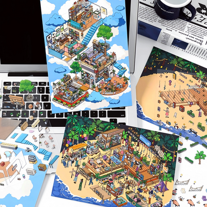 Infeelme's 10th play of DIY 3D Scene Stickers in open today,  on the clouds cafe landscaping sticker island music festival large scene#140