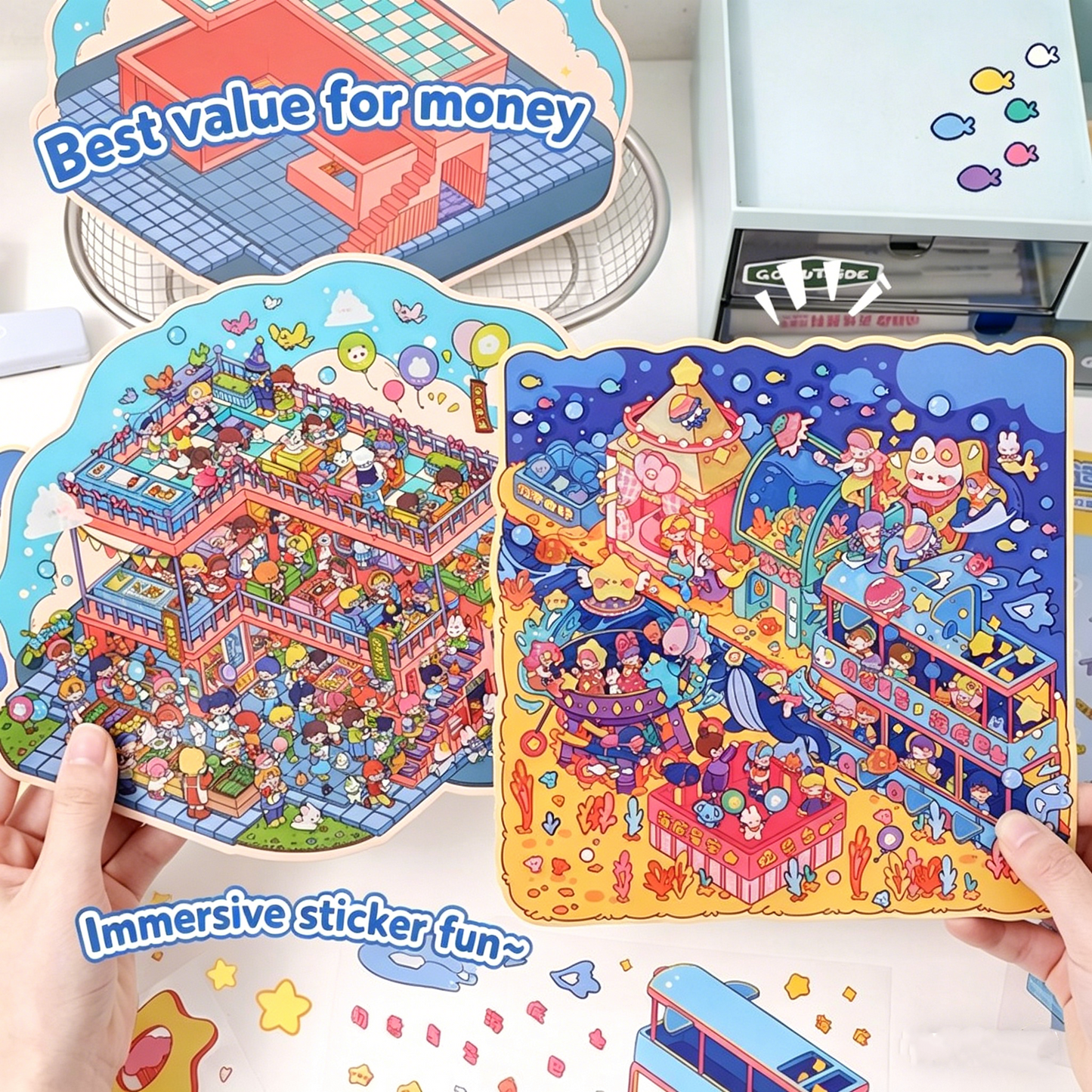 YiLan DIY 3D Scene Stickers 14.0 Large cute ocean food stall #238