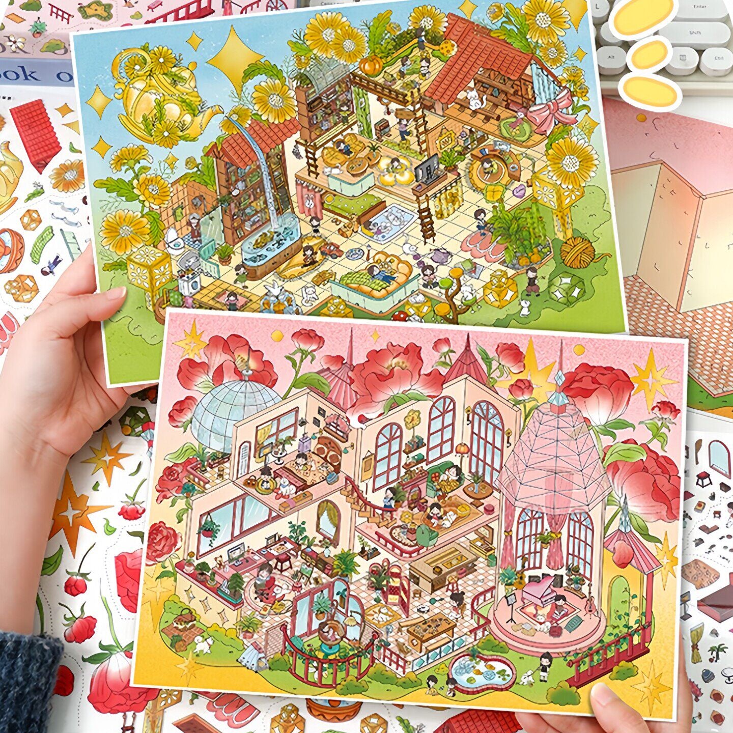 YiLan DIY 3D Scene Stickers 144.0 Rose Manor Sunny Flower Cottage #240
