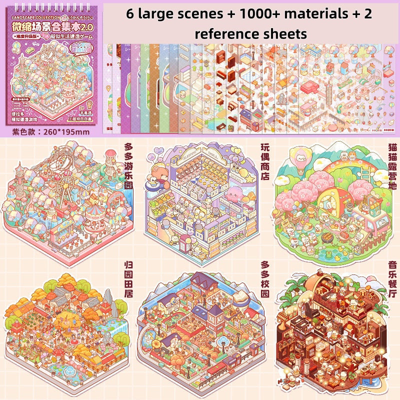 TELADO DIY 3D Scene Stickers collection book 2.0 landscaping sticker scene sticker hand account sticker 3D miniature cabin girl children's educational toy DIY hand account sticker decorative creative sticker#100
