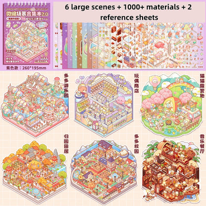 TELADO DIY 3D Scene Stickers collection book 2.0 landscaping sticker scene sticker hand account sticker 3D miniature cabin girl children's educational toy DIY hand account sticker decorative creative sticker#100