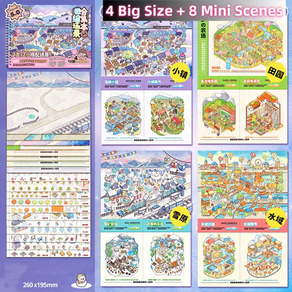 TELADO DIY 3D Scene Stickers collection book landscaping sticker hand account three-dimensiona#94l miniature hut girl children's toy hand account#94