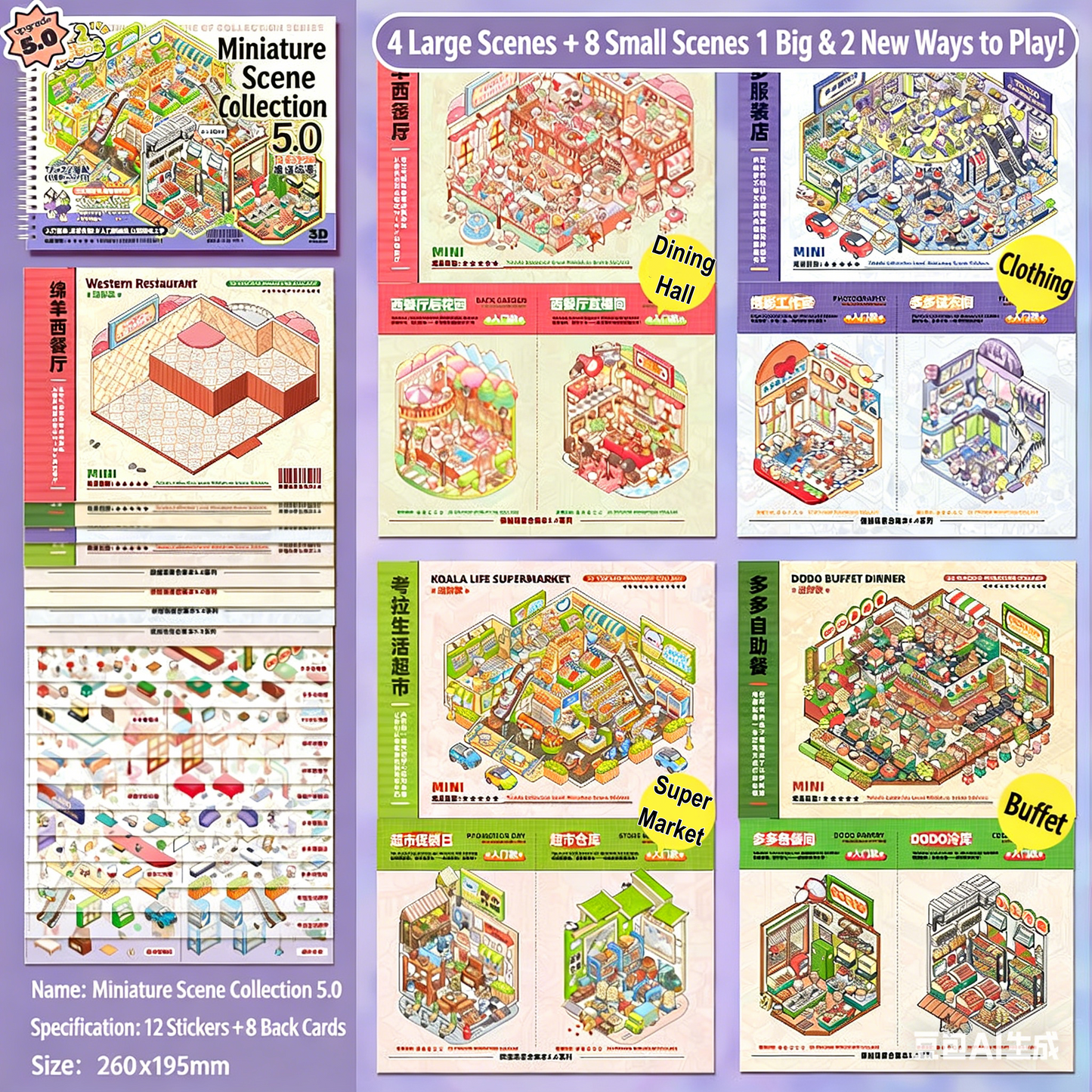 TELADO miniature scene collection book 3.0 new landscaping sticker scene hand account sticker three-dimensional miniature hut girl children's educational toy DIY hand account sticker decorative creative sticker#85