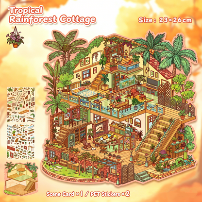 YiLan DIY 3D Scene Stickers 92.0 Tropical Rainforest Cottage & Lily of the Valley Castle – Large Edition #326