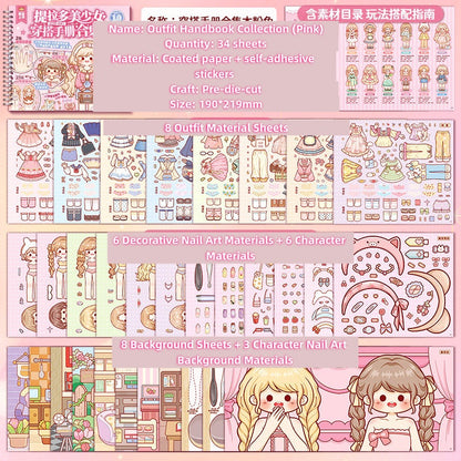 TELADO Beauty Girl Dressup Manual Collection Girl Children's Toys Princess Sticker Book Character Handbook Makeup#93
