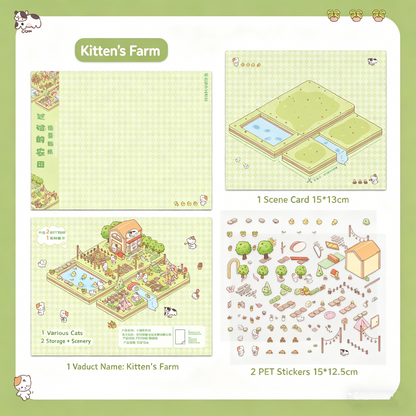 White eggplant 2.0 DIY 3D Scene Stickers heaven and earth kitten farming desk 3D three-dimensional scene sticker DIY #200