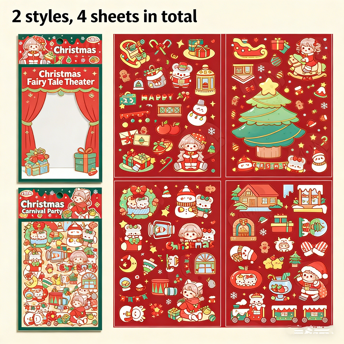 TELADO Christmas sticker die-cut Christmas landscaping scene hand account sticker Santa Claus Christmas tree girl children educational toy DIY hand account sticker decoration three-dimensional creative sticker#88