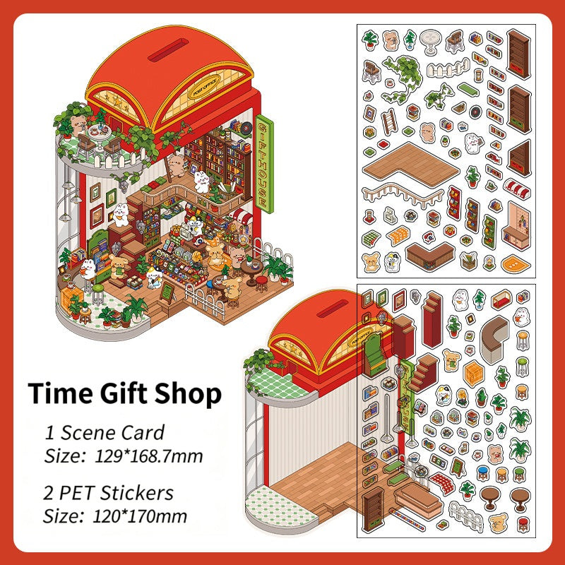 Infeelme's 6th play of DIY 3D Scene Stickers in open today,  landscaping sticker hut miniature scene sticker large#155