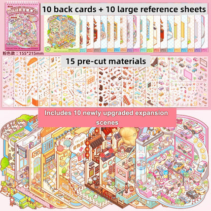 TELADO DIY 3D Scene Stickers collection book 4.0 micro-horror landscaping sticker scene hand account sticker three-dimensional miniature hut girl children's educational toys DIY hand account sticker decorative creative sticker#99