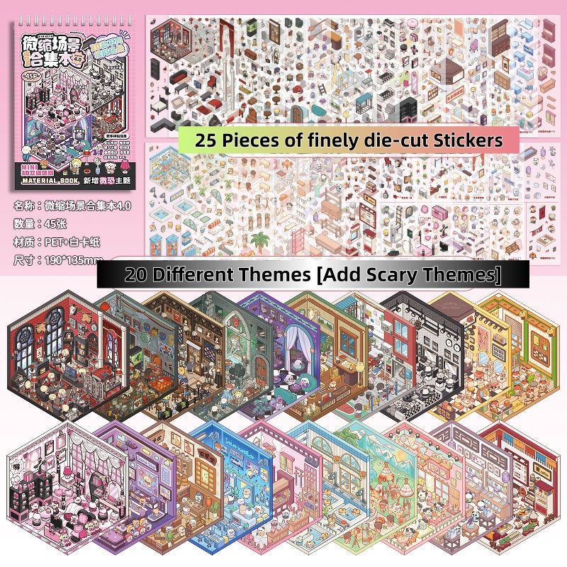 TELADO DIY 3D Scene Stickers collection book landscaping sticker hand account three-dimensiona#94l miniature hut girl children's toy hand account#94