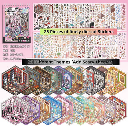 TELADO DIY 3D Scene Stickers collection book landscaping sticker hand account three-dimensiona#94l miniature hut girl children's toy hand account#94