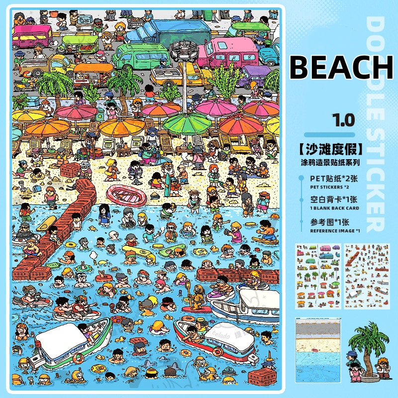 TELADO DIY 3D Scene Stickers collection book, a large book, decompression landscaping sticker hand account scene small sticker miniature hut girl children's educational toy DIY hand account decorative sticker book#92