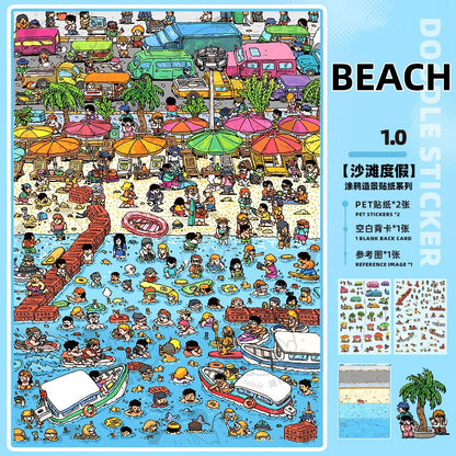 TELADO DIY 3D Scene Stickers collection book, a large book, decompression landscaping sticker hand account scene small sticker miniature hut girl children's educational toy DIY hand account decorative sticker book#92