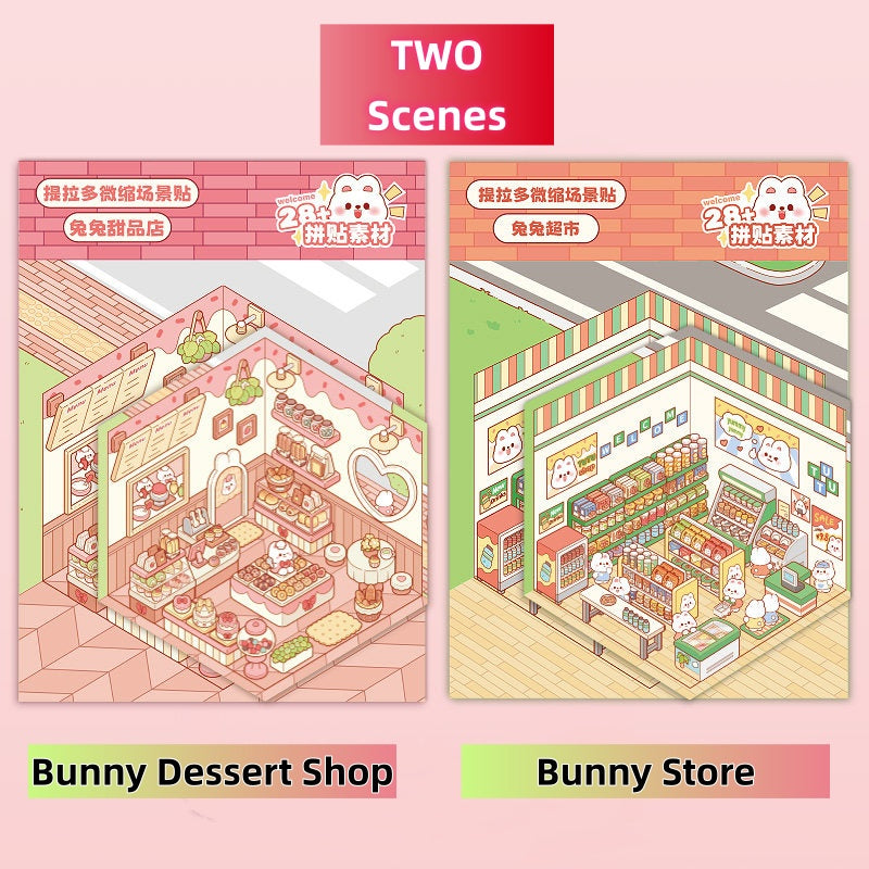 TELADO DIY 3D Scene Stickers cut-free landscaping scene sticker visual 3D stacking three-dimensional hut girl children educational toy DIY handbook sticker decorative material creative sticker#95