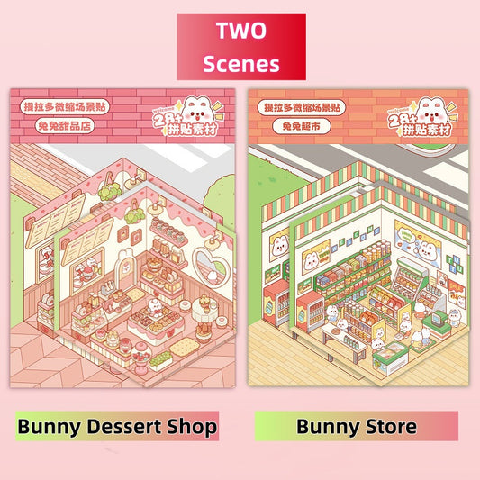 TELADO DIY 3D Scene Stickers cut-free landscaping scene sticker visual 3D stacking three-dimensional hut girl children educational toy DIY handbook sticker decorative material creative sticker#95
