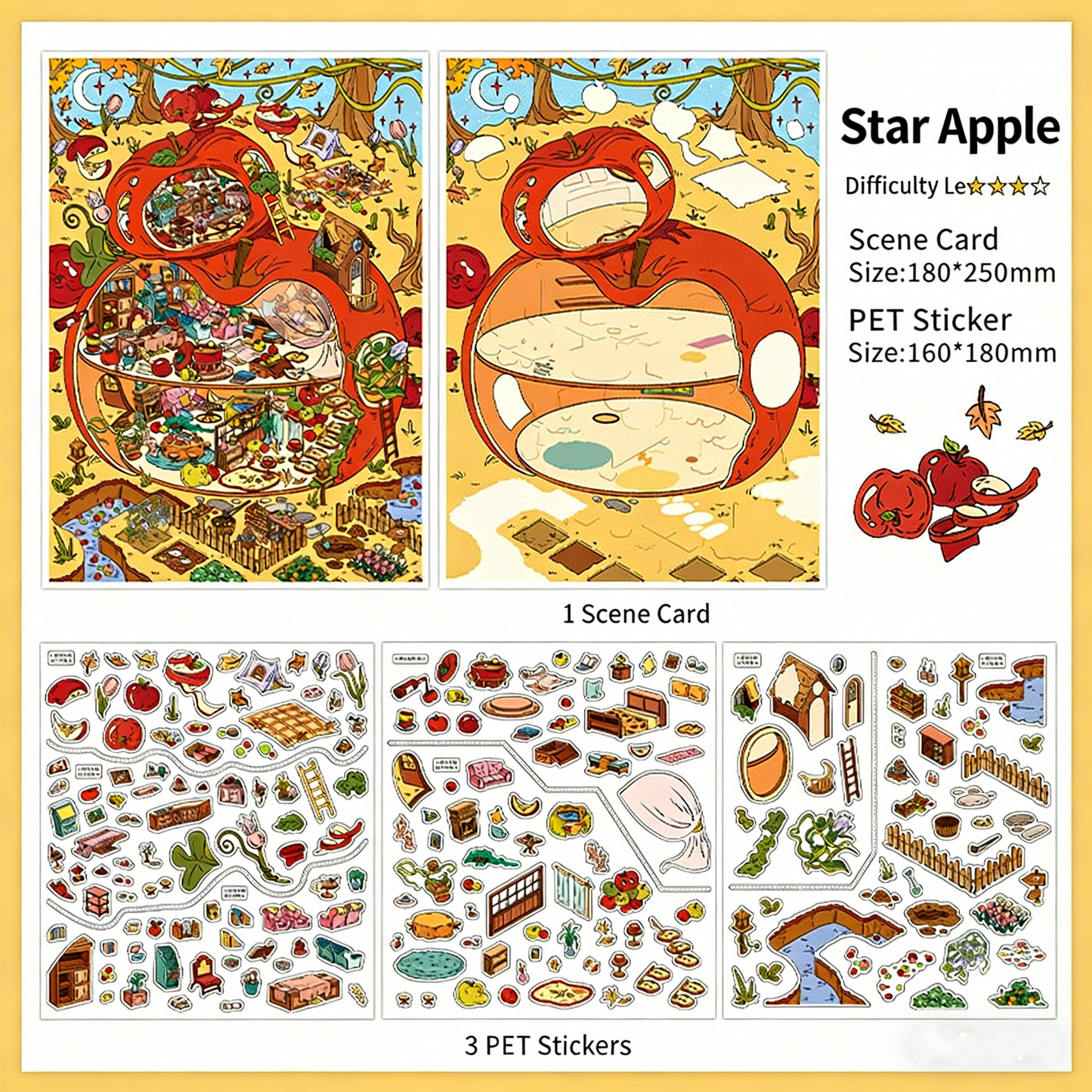 Infeelme's 25th play of DIY 3D Scene Stickers in open today, Landscaping Stickers Large Star Apple Tree House My Cabin Stickers#144