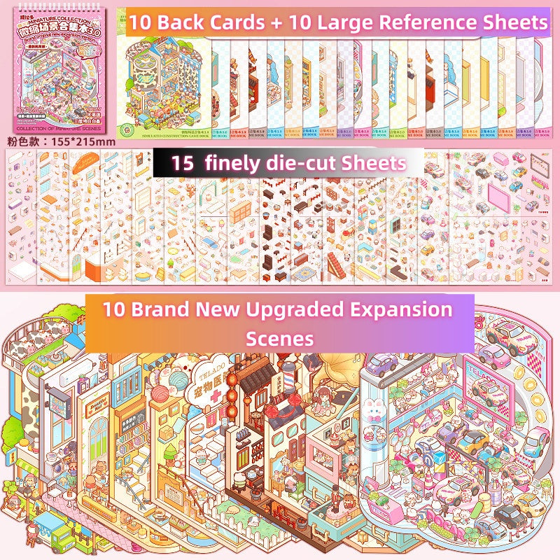 TELADO DIY 3D Scene Stickers collection book landscaping sticker hand account three-dimensiona#94l miniature hut girl children's toy hand account#94