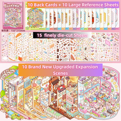 TELADO DIY 3D Scene Stickers collection book landscaping sticker hand account three-dimensiona#94l miniature hut girl children's toy hand account#94