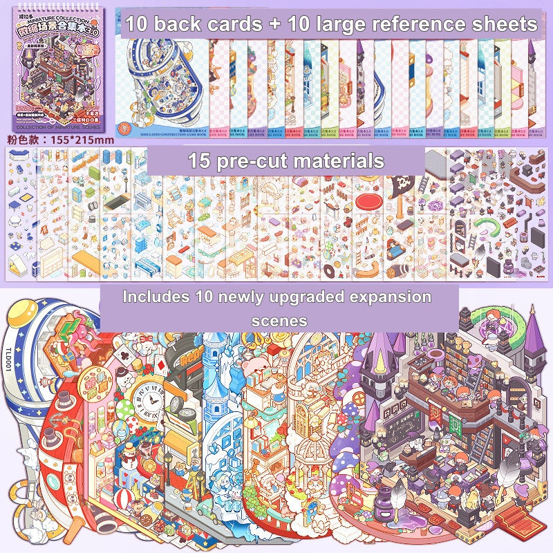 TELADO DIY 3D Scene Stickers collection book 4.0 micro-horror landscaping sticker scene hand account sticker three-dimensional miniature hut girl children's educational toys DIY hand account sticker decorative creative sticker#99