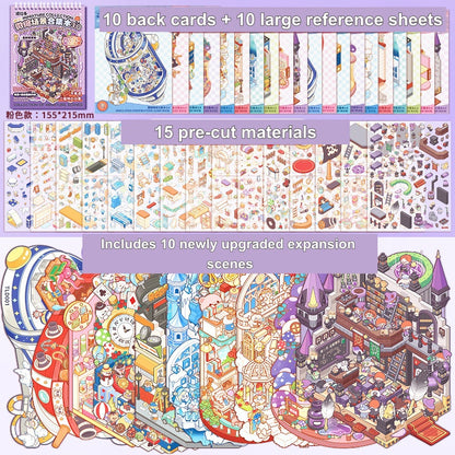 TELADO DIY 3D Scene Stickers collection book 4.0 micro-horror landscaping sticker scene hand account sticker three-dimensional miniature hut girl children's educational toys DIY hand account sticker decorative creative sticker#99