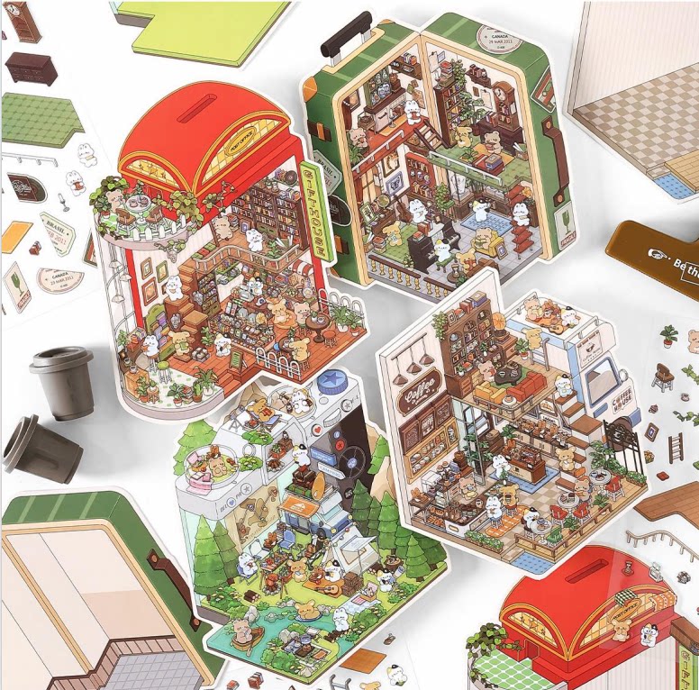 Infeelme's 6th play of DIY 3D Scene Stickers in open today,  landscaping sticker hut miniature scene sticker large#155