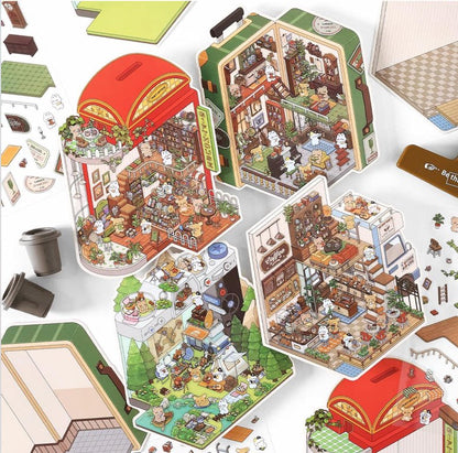 Infeelme's 6th play of DIY 3D Scene Stickers in open today,  landscaping sticker hut miniature scene sticker large#155