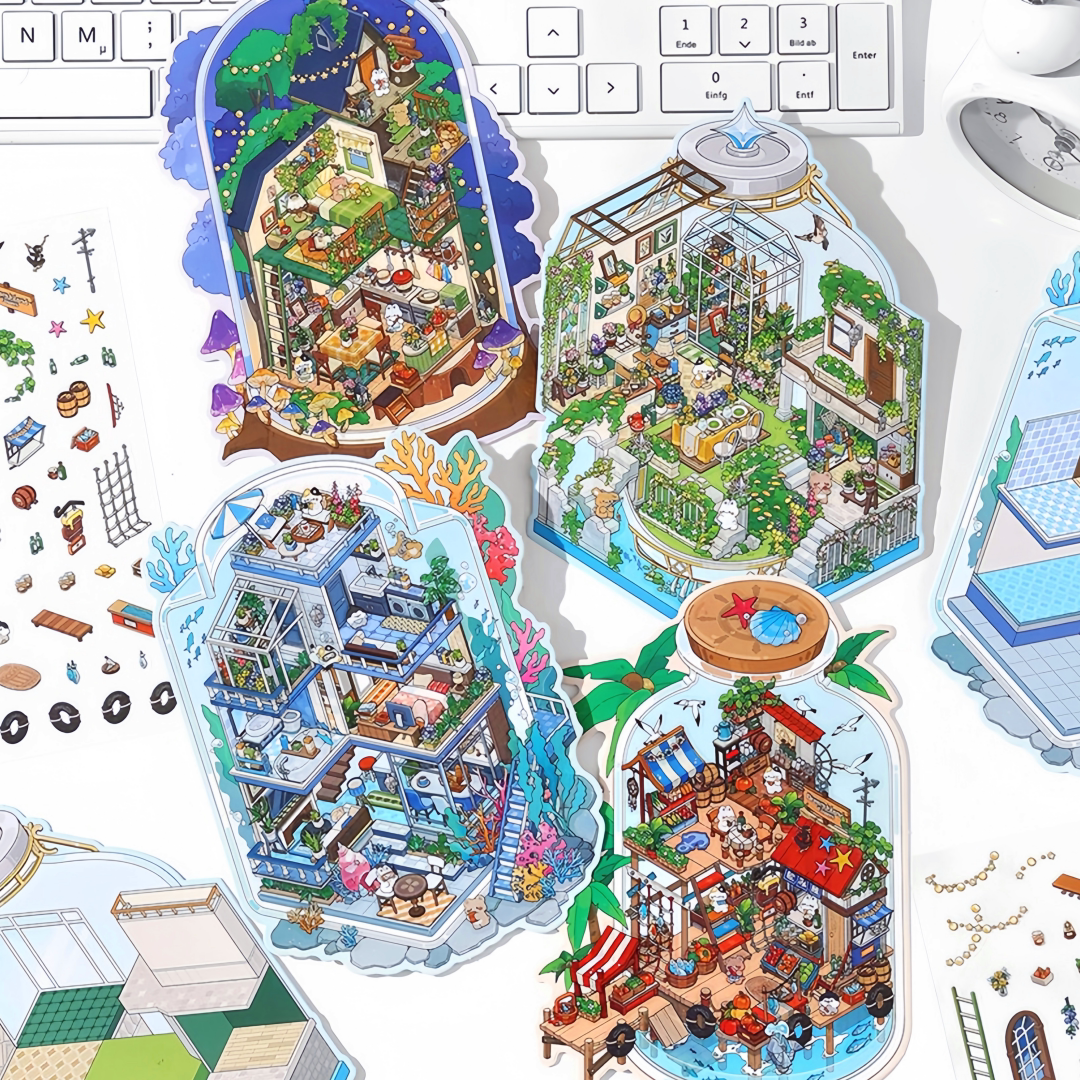 Infeelme's 9th play of DIY 3D Scene Stickers in open today, landscaping sticker large 9.0 miniature scene sticker three-dimensional cabin#138