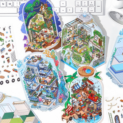Infeelme's 9th play of DIY 3D Scene Stickers in open today, landscaping sticker large 9.0 miniature scene sticker three-dimensional cabin#138