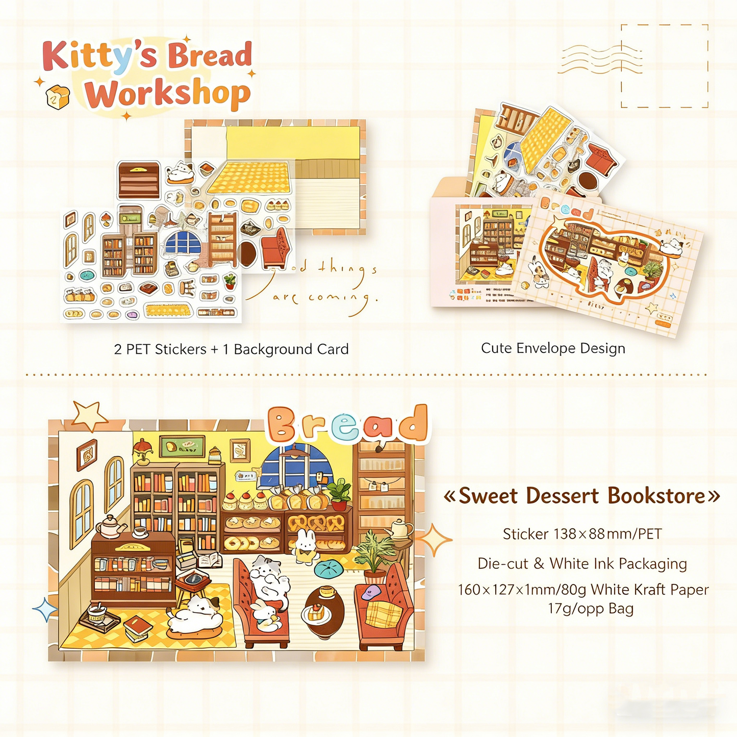 Kitten Bakery Workshop | Cute Store Interior Mini House Scene Stickers # 79
