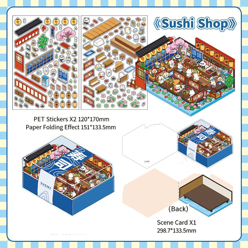 Infeelme's 6th play of DIY 3D Scene Stickers in open today,  landscaping sticker hut miniature scene sticker large#155