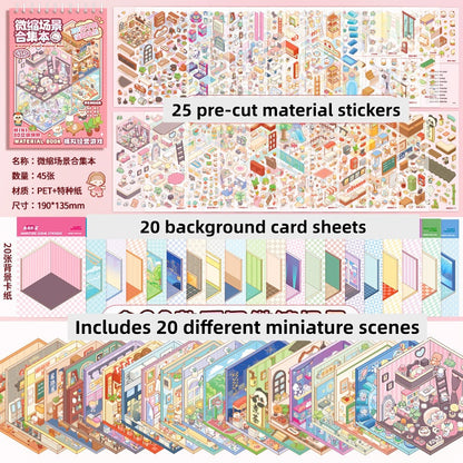TELADO DIY 3D Scene Stickers collection book 2.0 landscaping sticker scene sticker hand account sticker 3D miniature cabin girl children's educational toy DIY hand account sticker decorative creative sticker#100