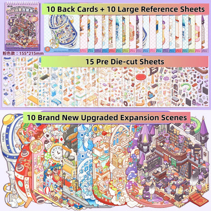 TELADO DIY 3D Scene Stickers collection book landscaping sticker hand account three-dimensiona#94l miniature hut girl children's toy hand account#94