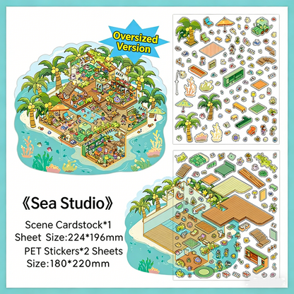 Infeelme's Third play of DIY 3D Scene Stickers  in open today, Large Miniature Scene Island Life Galaxy Home#116