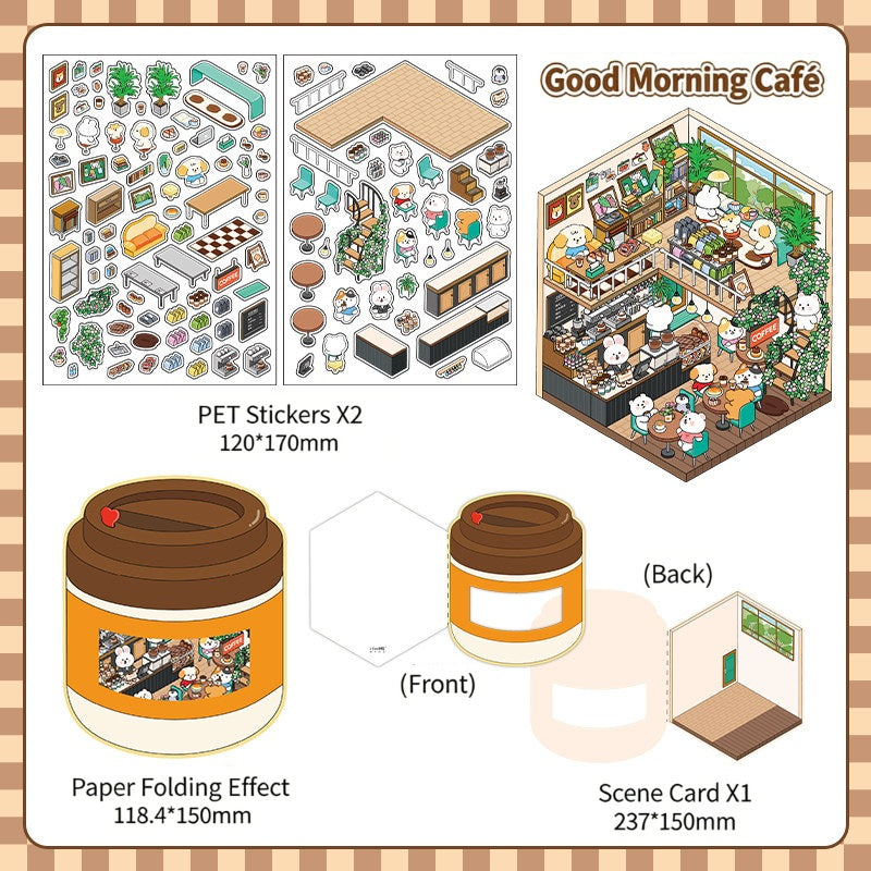 Infeelme's 6th play of DIY 3D Scene Stickers in open today,  landscaping sticker hut miniature scene sticker large#155