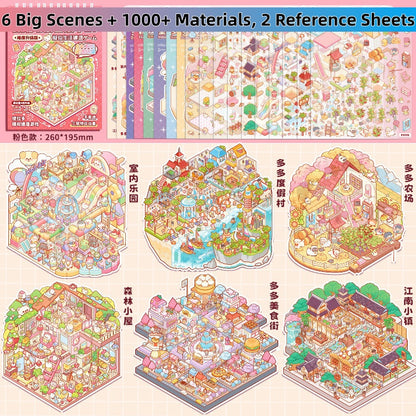 TELADO DIY 3D Scene Stickers collection book landscaping sticker hand account three-dimensiona#94l miniature hut girl children's toy hand account#94