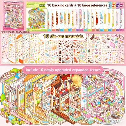 TELADO miniature scene collection book 3.0 new landscaping sticker scene hand account sticker three-dimensional miniature hut girl children's educational toy DIY hand account sticker decorative creative sticker#85