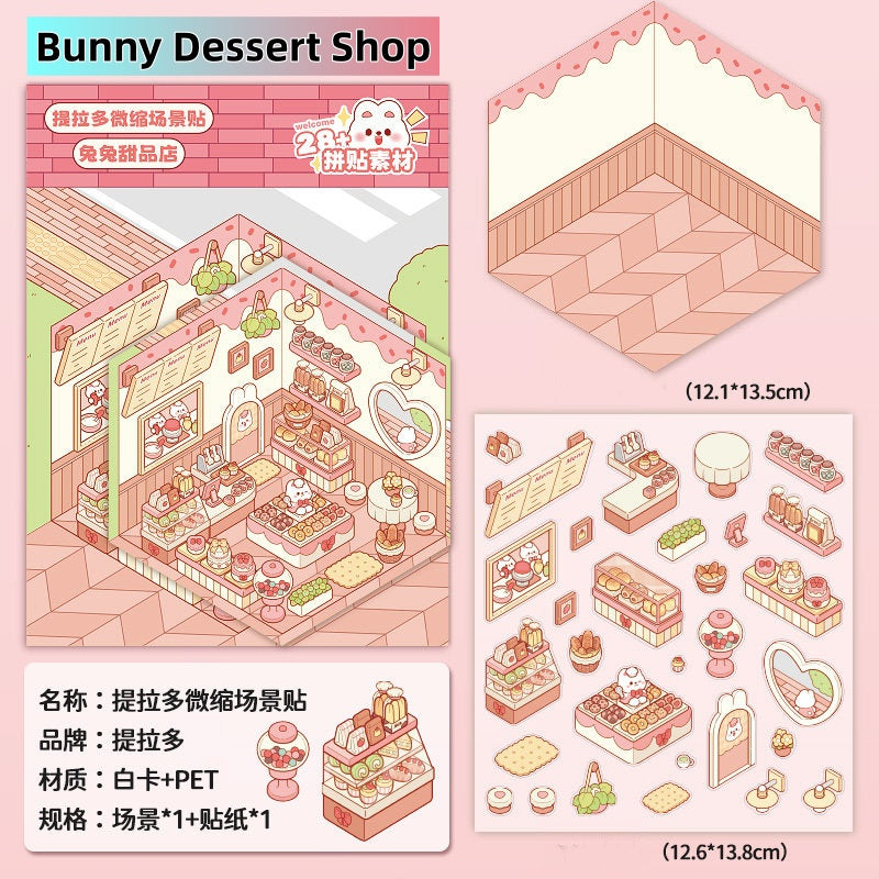 TELADO DIY 3D Scene Stickers cut-free landscaping scene sticker visual 3D stacking three-dimensional hut girl children educational toy DIY handbook sticker decorative material creative sticker#95