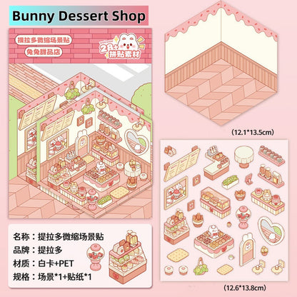 TELADO DIY 3D Scene Stickers cut-free landscaping scene sticker visual 3D stacking three-dimensional hut girl children educational toy DIY handbook sticker decorative material creative sticker#95