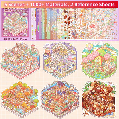 TELADO DIY 3D Scene Stickers collection book landscaping sticker hand account three-dimensiona#94l miniature hut girl children's toy hand account#94