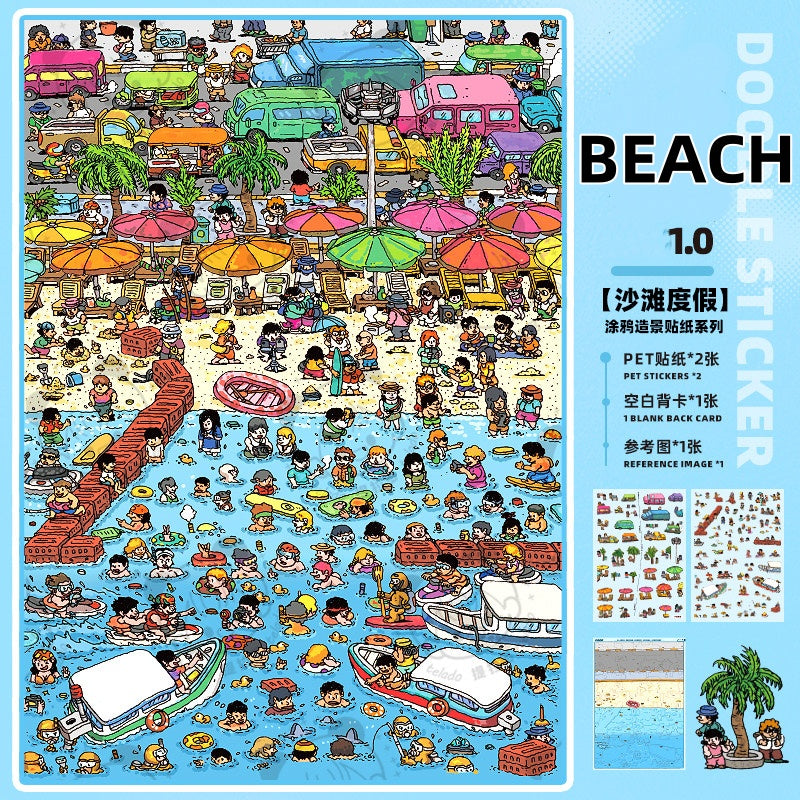 TELADO DIY 3D Scene Stickers collection book, a large book, decompression landscaping sticker hand account scene small sticker miniature hut girl children's educational toy DIY hand account decorative sticker book#92