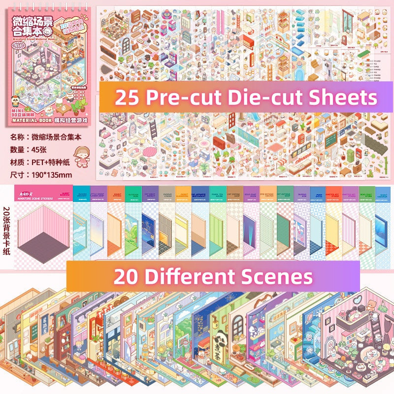 TELADO DIY 3D Scene Stickers collection book landscaping sticker hand account three-dimensiona#94l miniature hut girl children's toy hand account#94