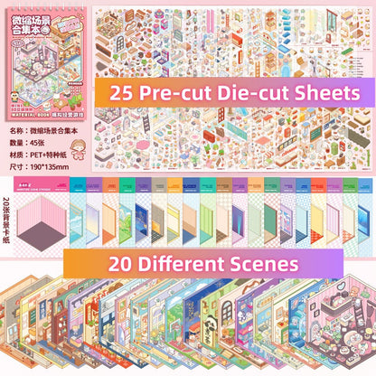 TELADO DIY 3D Scene Stickers collection book landscaping sticker hand account three-dimensiona#94l miniature hut girl children's toy hand account#94