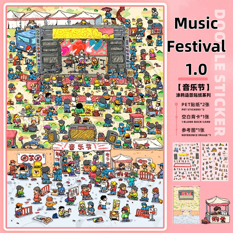 TELADO DIY 3D Scene Stickers collection book, a large book, decompression landscaping sticker hand account scene small sticker miniature hut girl children's educational toy DIY hand account decorative sticker book#92