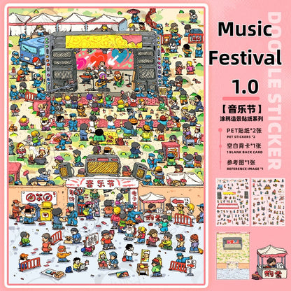 TELADO DIY 3D Scene Stickers collection book, a large book, decompression landscaping sticker hand account scene small sticker miniature hut girl children's educational toy DIY hand account decorative sticker book#92
