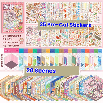 TELADO DIY 3D Scene Stickers collection book landscaping sticker handbook sticker scene sticker 3D three-dimensional miniature hut girl children's educational toy DIY handbook sticker decoration creative sticker#82