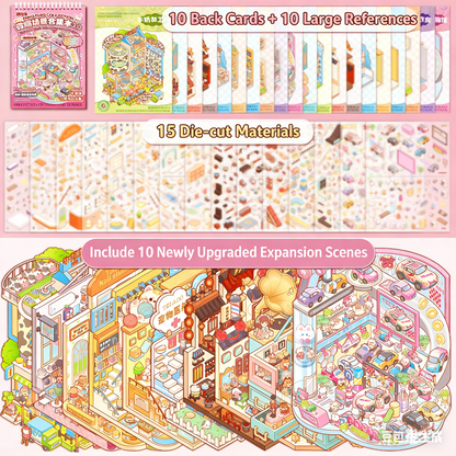 TELADO DIY 3D Scene Stickers collection book landscaping sticker handbook sticker scene sticker 3D three-dimensional miniature hut girl children's educational toy DIY handbook sticker decoration creative sticker#82